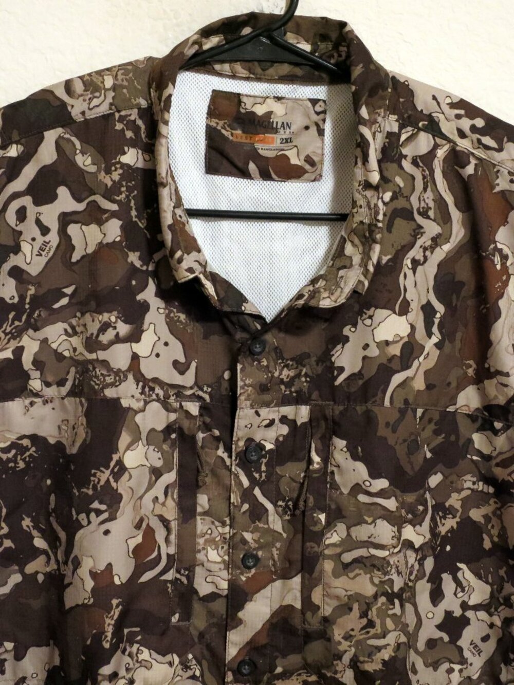 Magellan Shirt Mens 2XL Short Sleeve Button Hunt Gear Brown Camouflage